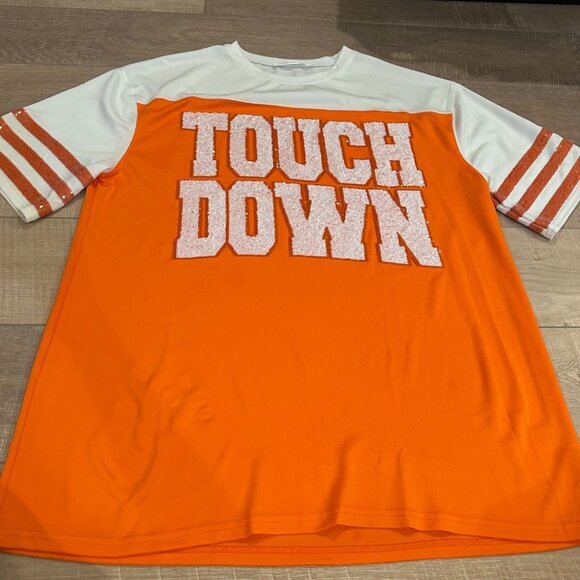 Touchdown Orange & White Sequined Graphic T-Shirt Short Sleeve Altar'd State S - Picture 2 of 7